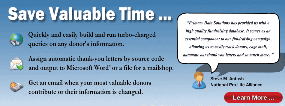 Save valuable staff time with automated thank-you letters, reports, email alerts and validation.